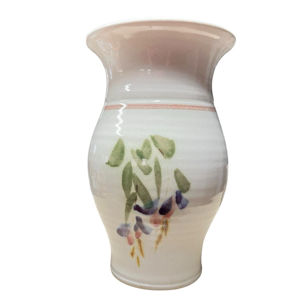 Vase Art Pottery Abstract Floral Stoneware Vintage Volup Handmade Flower Fairy